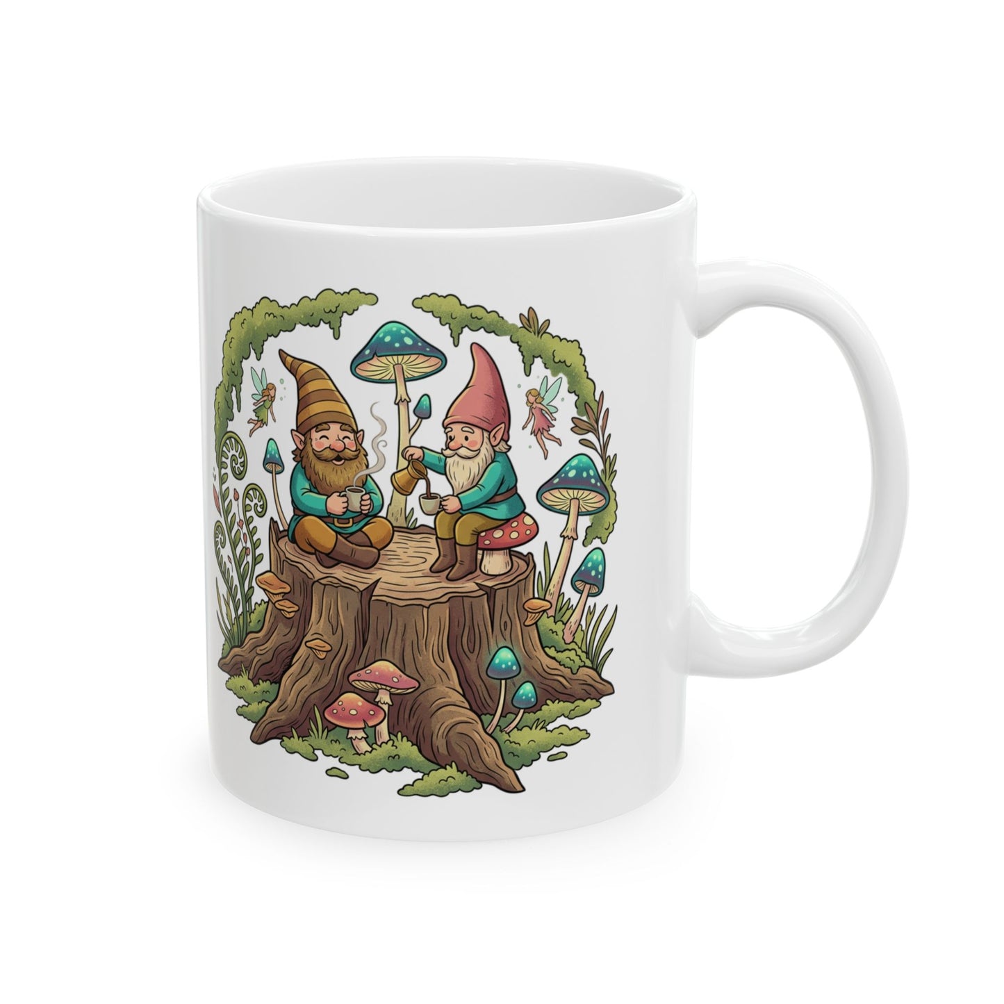 Gnome Forest Ceramic Mug — Whimsical Mushroom Garden Coffee Cup (11oz & 15oz)