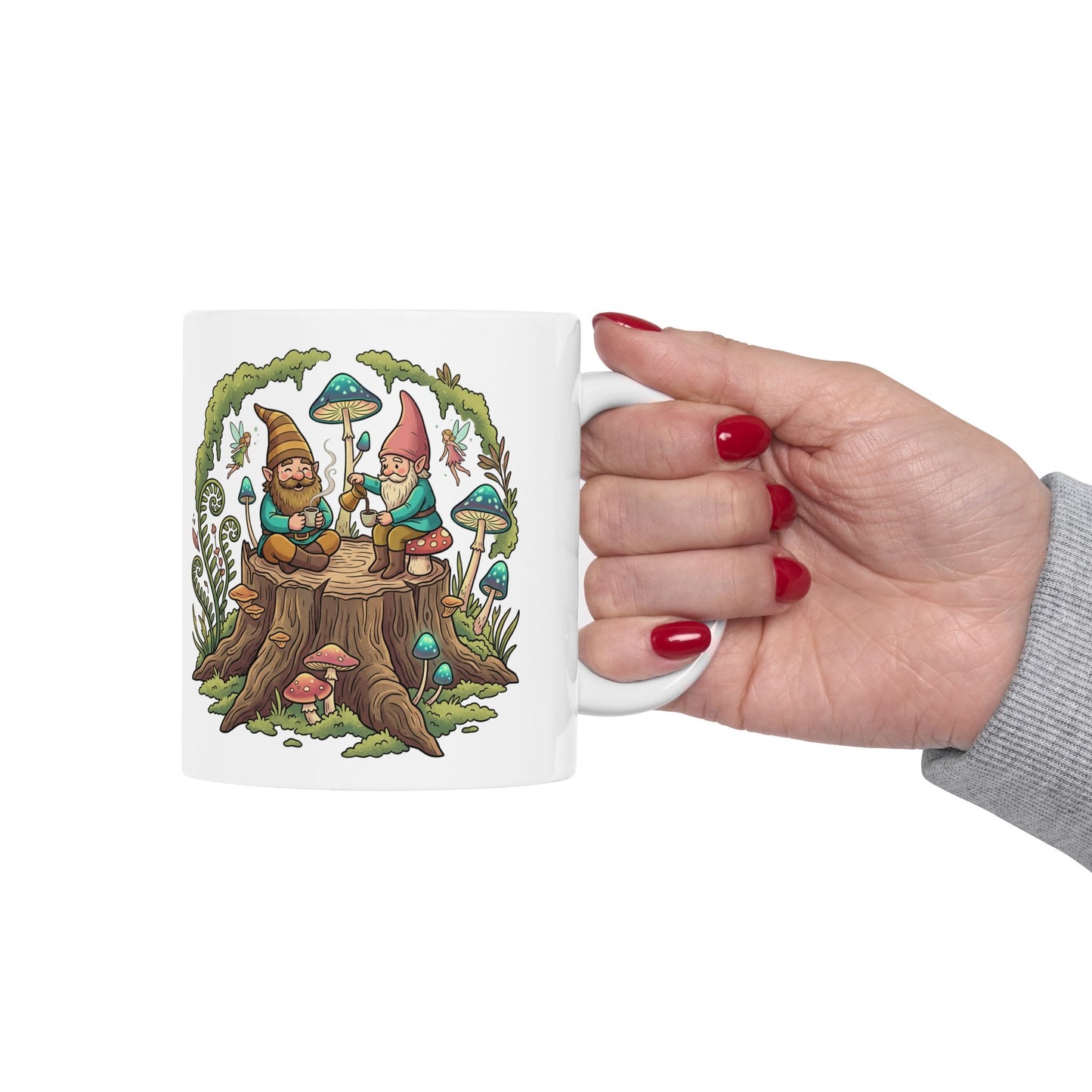 Gnome Forest Ceramic Mug — Whimsical Mushroom Garden Coffee Cup (11oz & 15oz)
