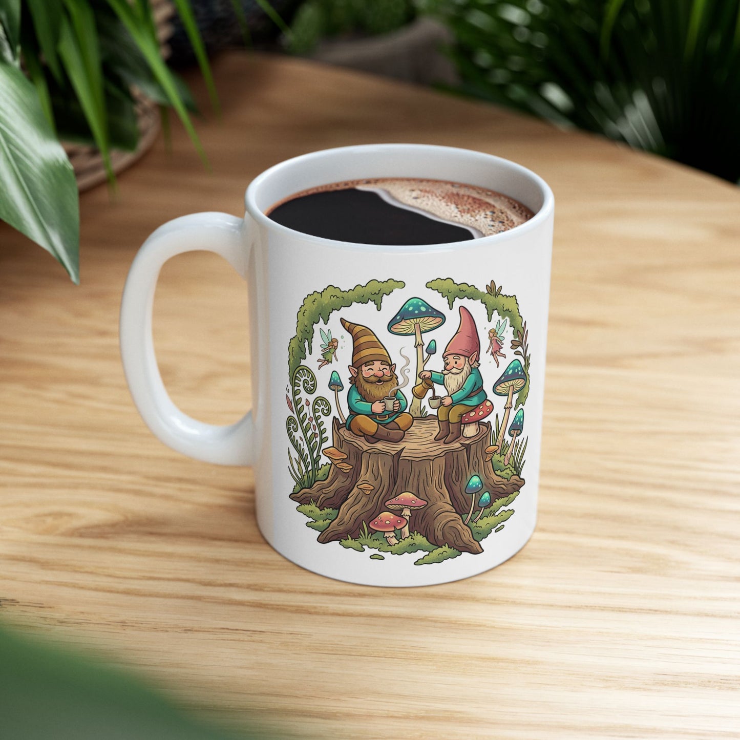 Gnome Forest Ceramic Mug — Whimsical Mushroom Garden Coffee Cup (11oz & 15oz)