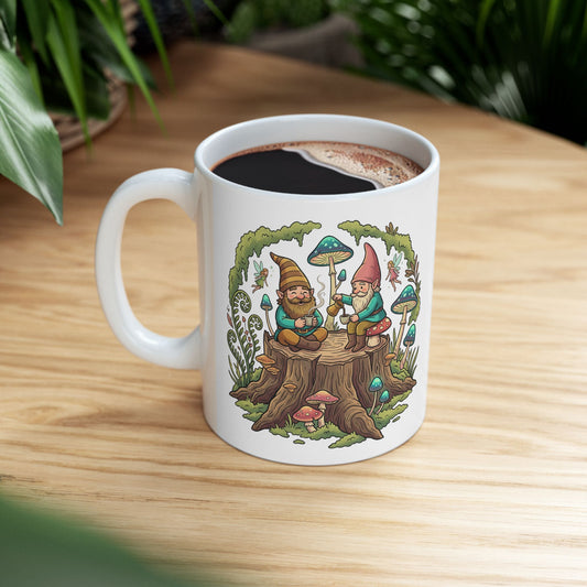Gnome Forest Ceramic Mug — Whimsical Mushroom Garden Coffee Cup (11oz & 15oz)