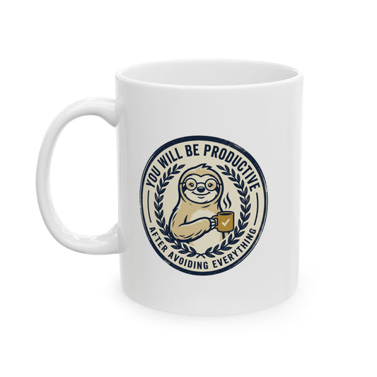 Ceramic Mug - Retro 'You Deserve A Brew' Vintage Seal Coffee Cup (11oz/15oz)
