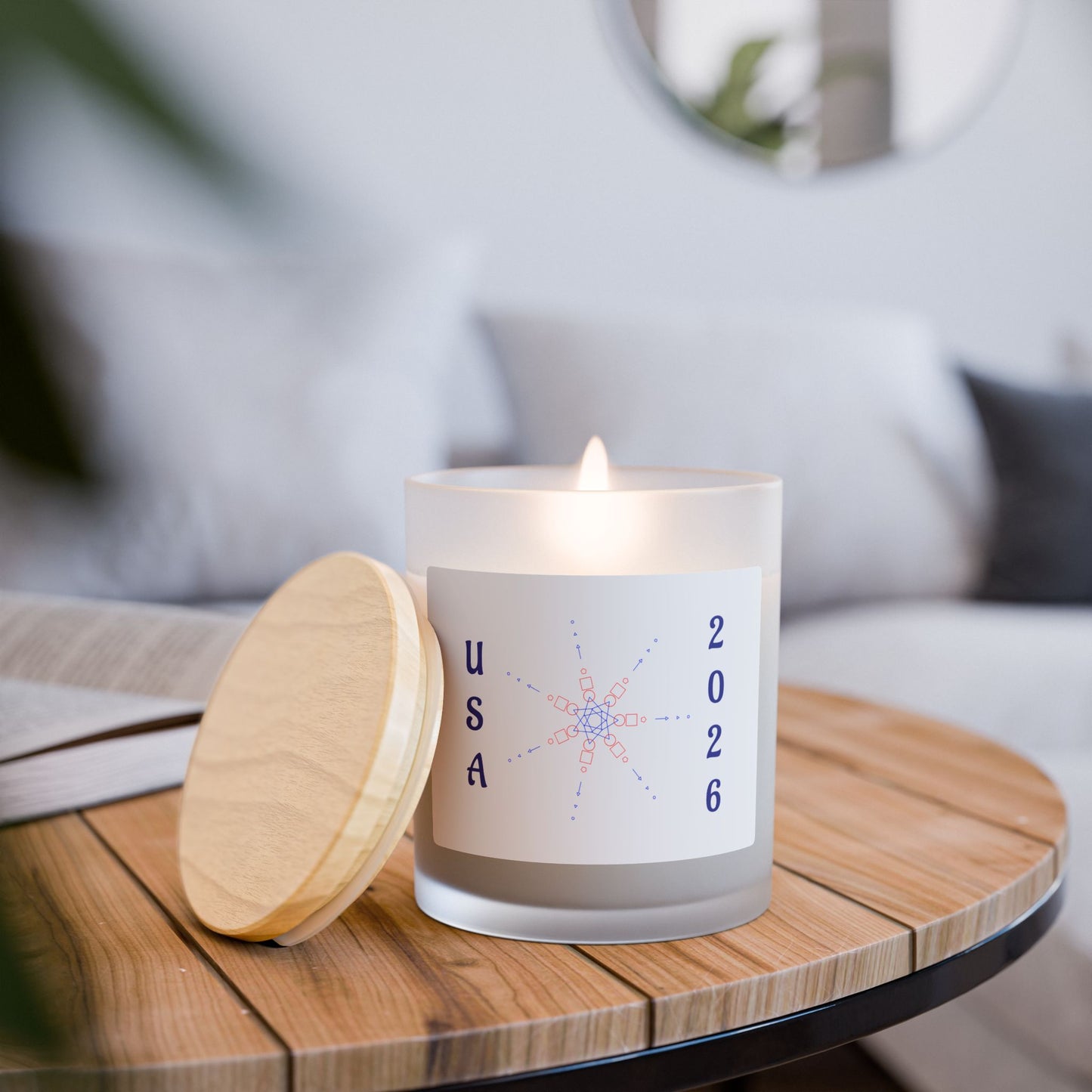 USA 2026 Starburst Frosted Glass Candle – 11oz Patriotic Scented Candle
