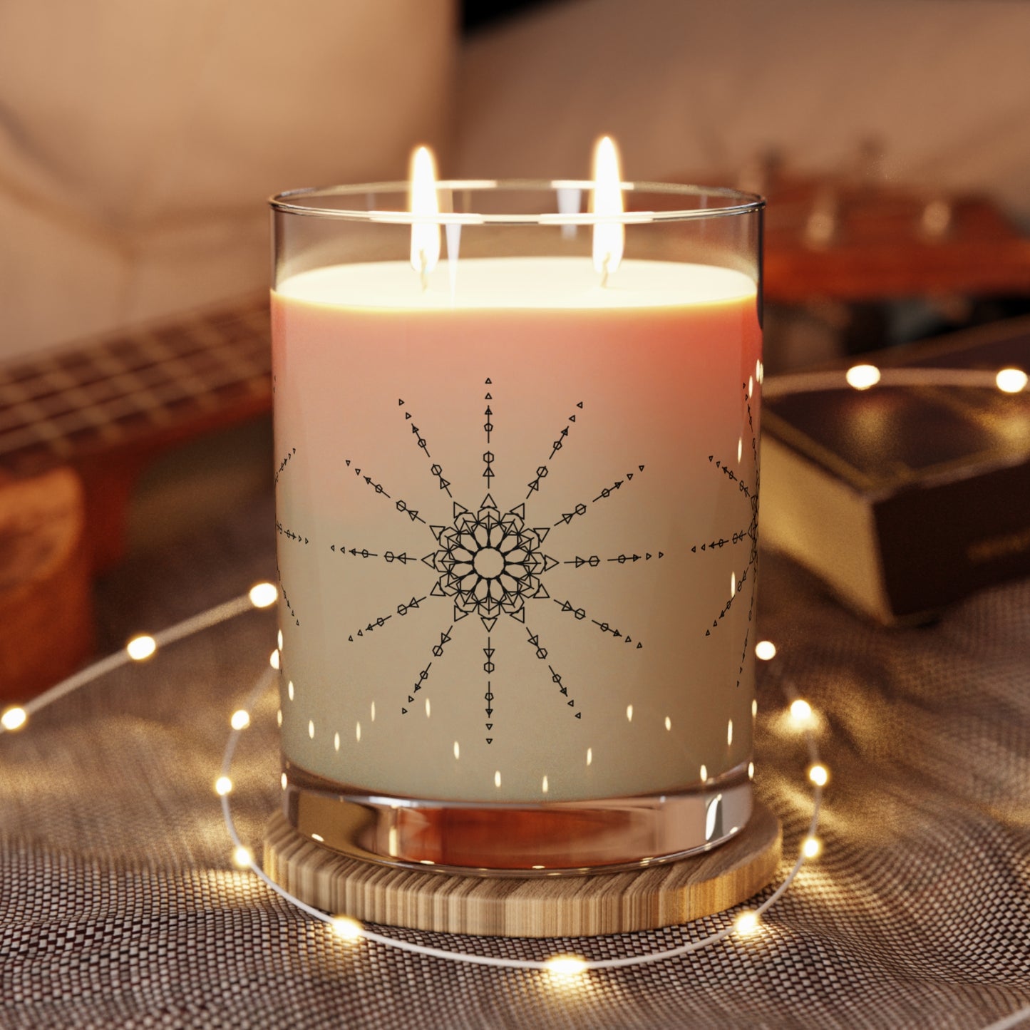 Scented Candle — 11oz Glass Candle with Delicate Mandala Design