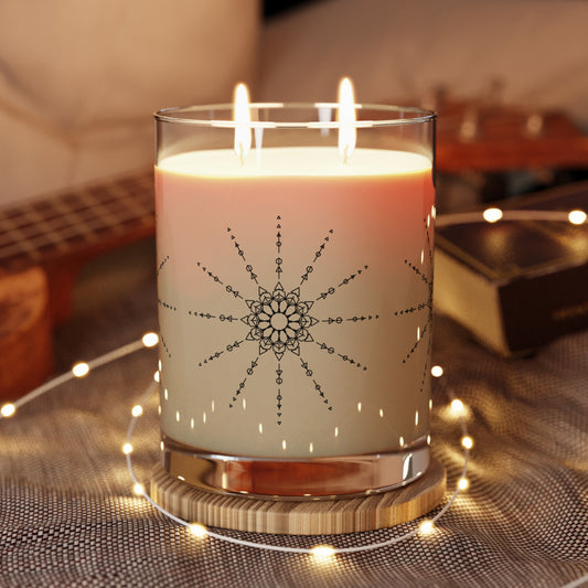 Scented Candle — 11oz Glass Candle with Delicate Mandala Design
