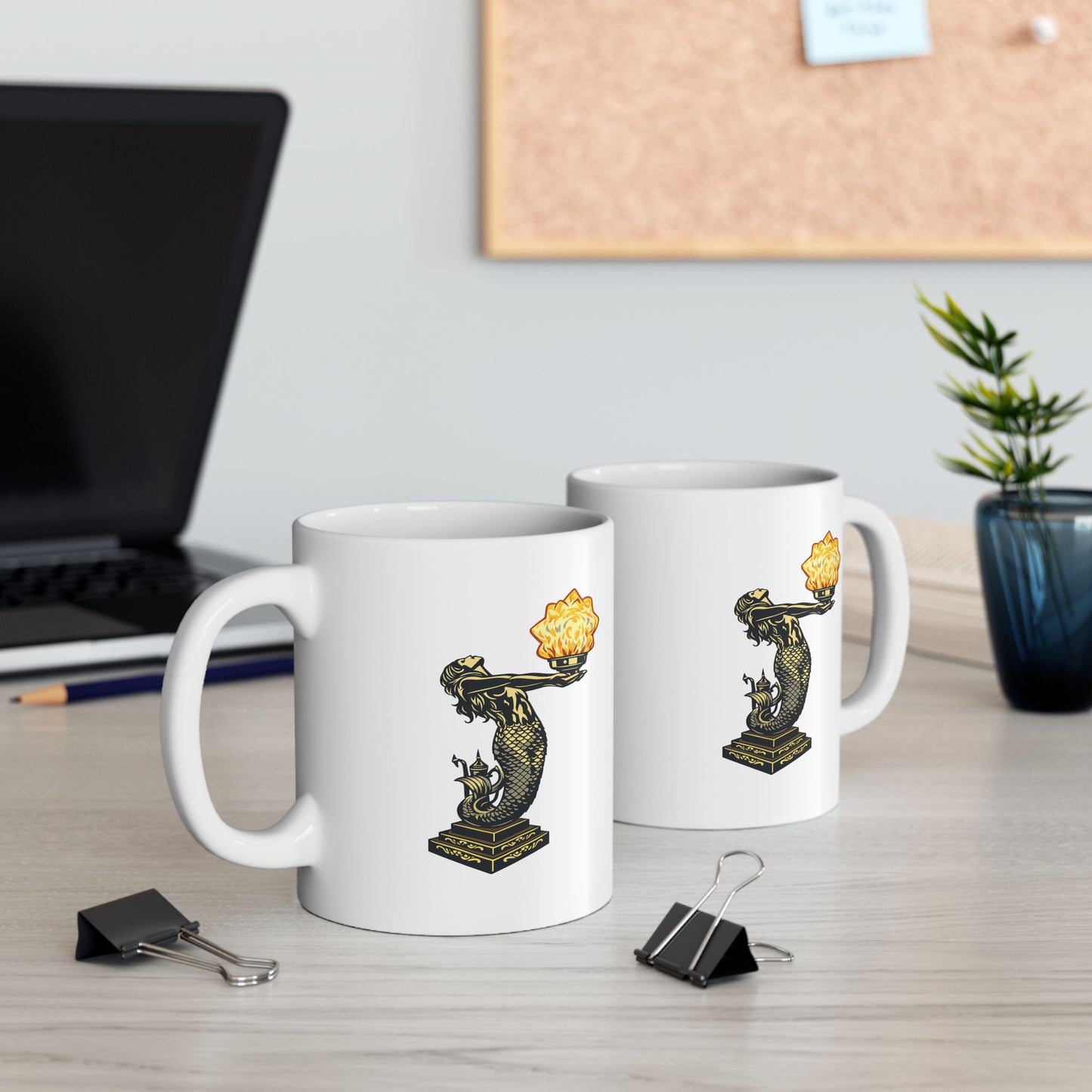 Mermaid and Star Mug – Floral Botanical Coffee Cup (11oz, 15oz)