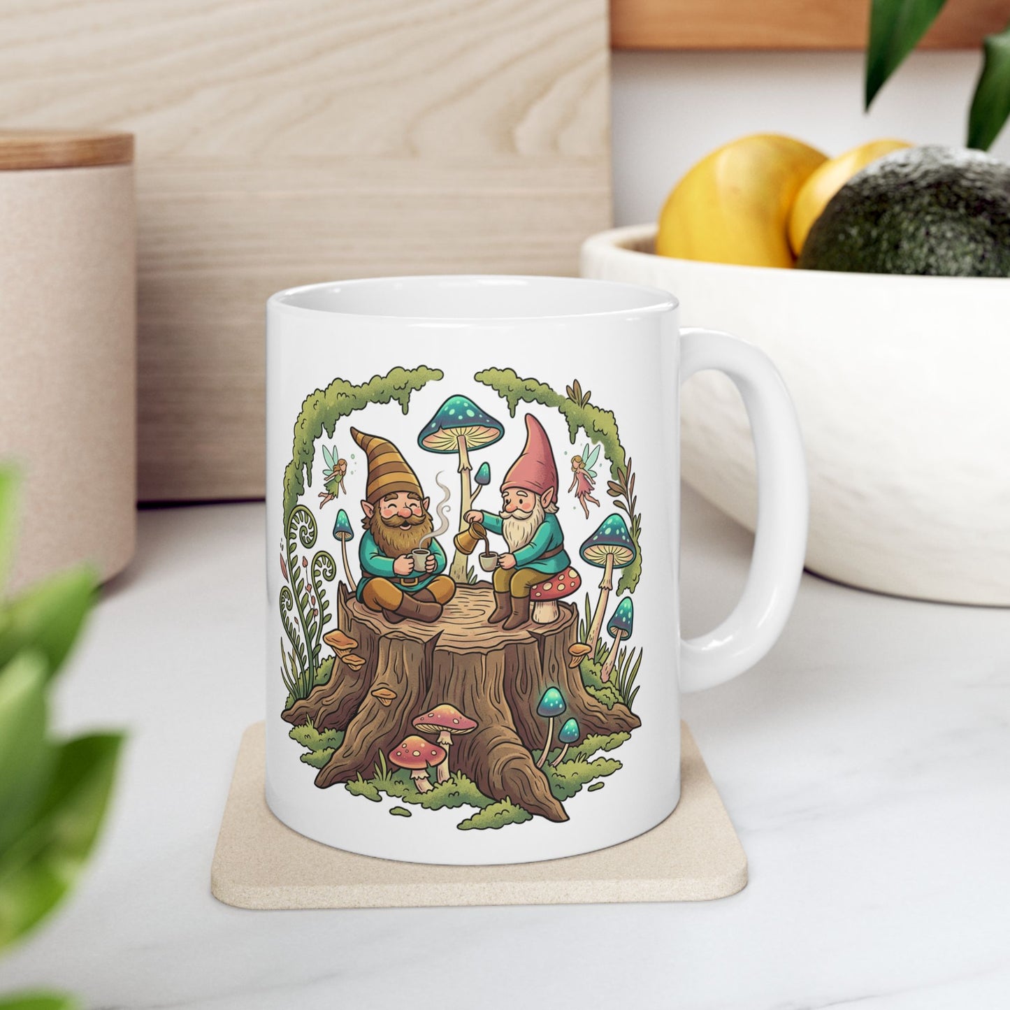 Gnome Forest Ceramic Mug — Whimsical Mushroom Garden Coffee Cup (11oz & 15oz)