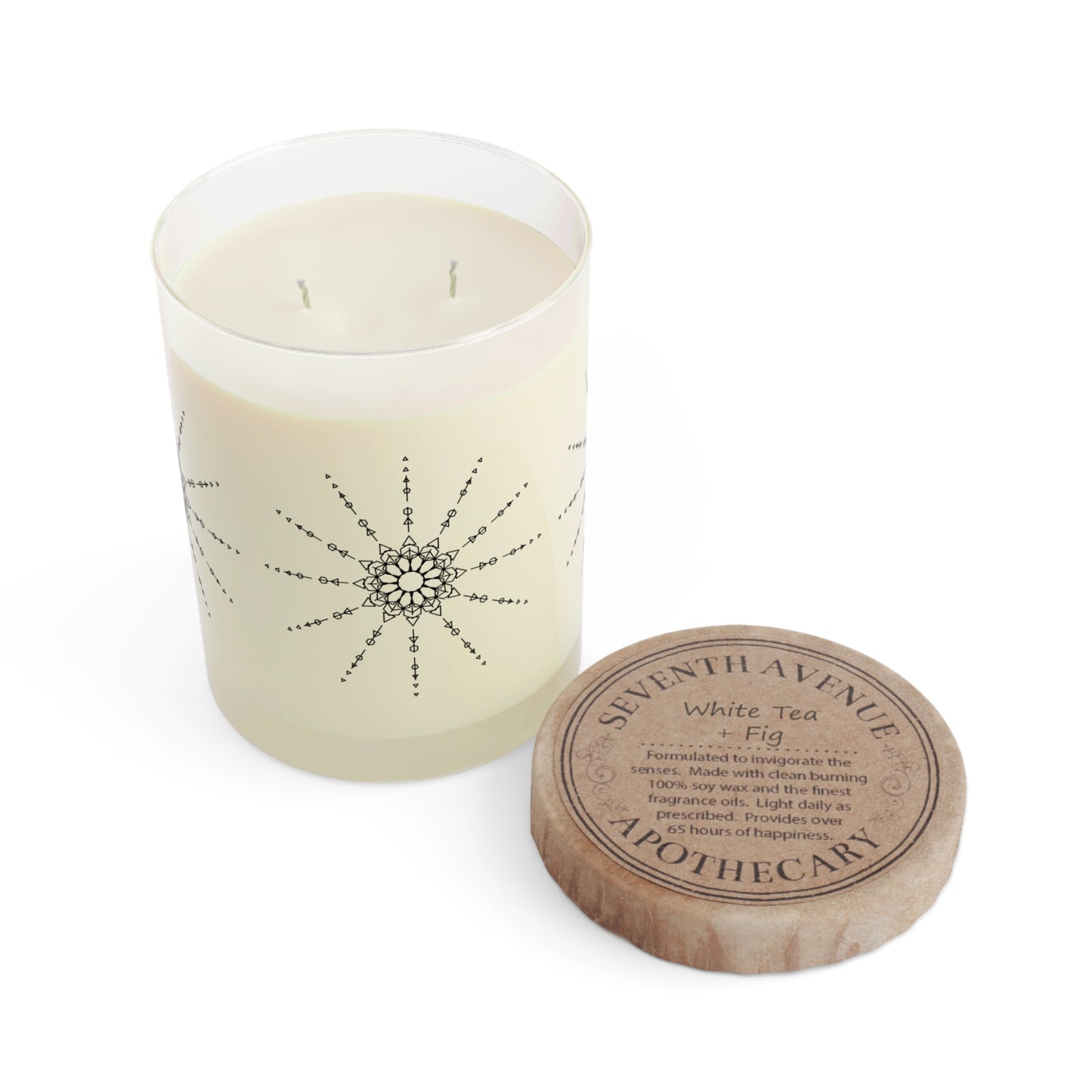 Scented Candle — 11oz Glass Candle with Delicate Mandala Design