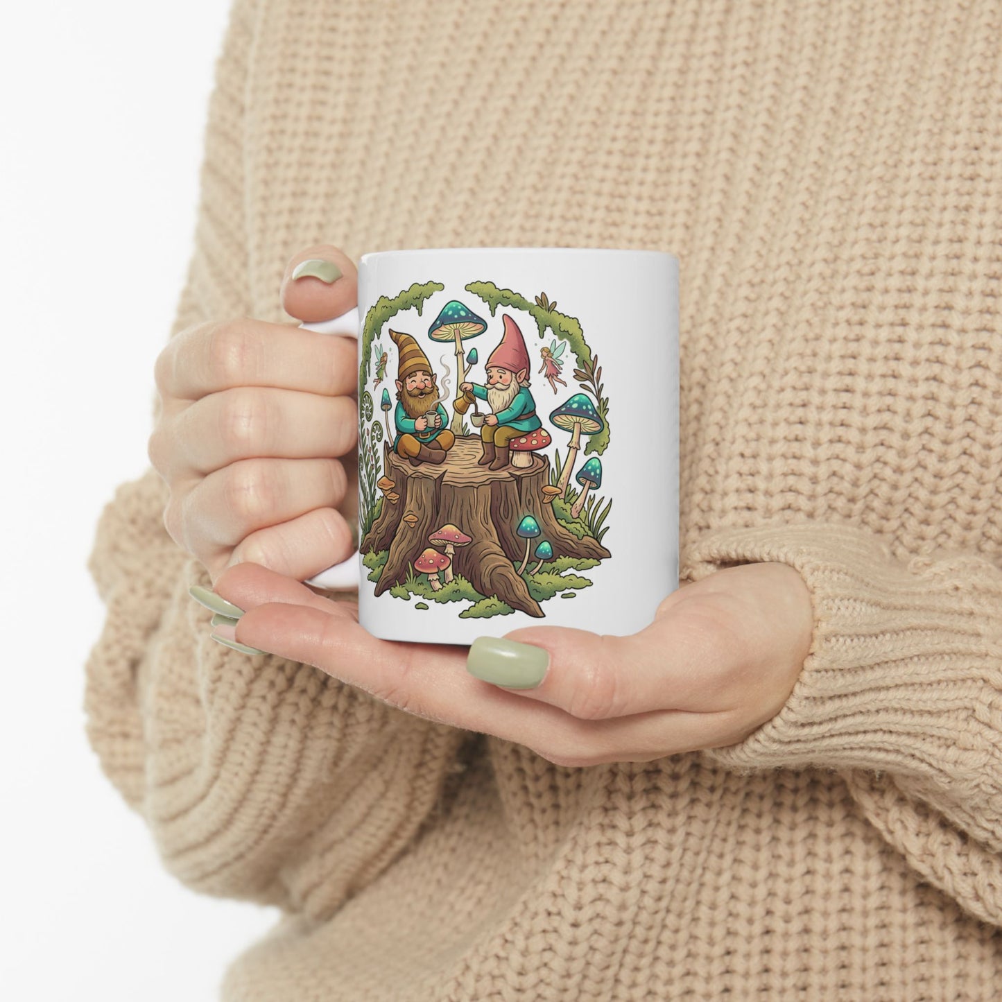 Gnome Forest Ceramic Mug — Whimsical Mushroom Garden Coffee Cup (11oz & 15oz)