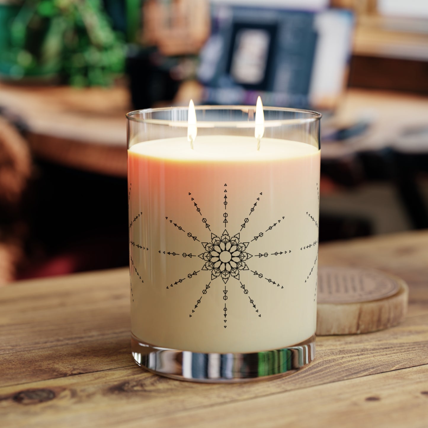 Scented Candle — 11oz Glass Candle with Delicate Mandala Design
