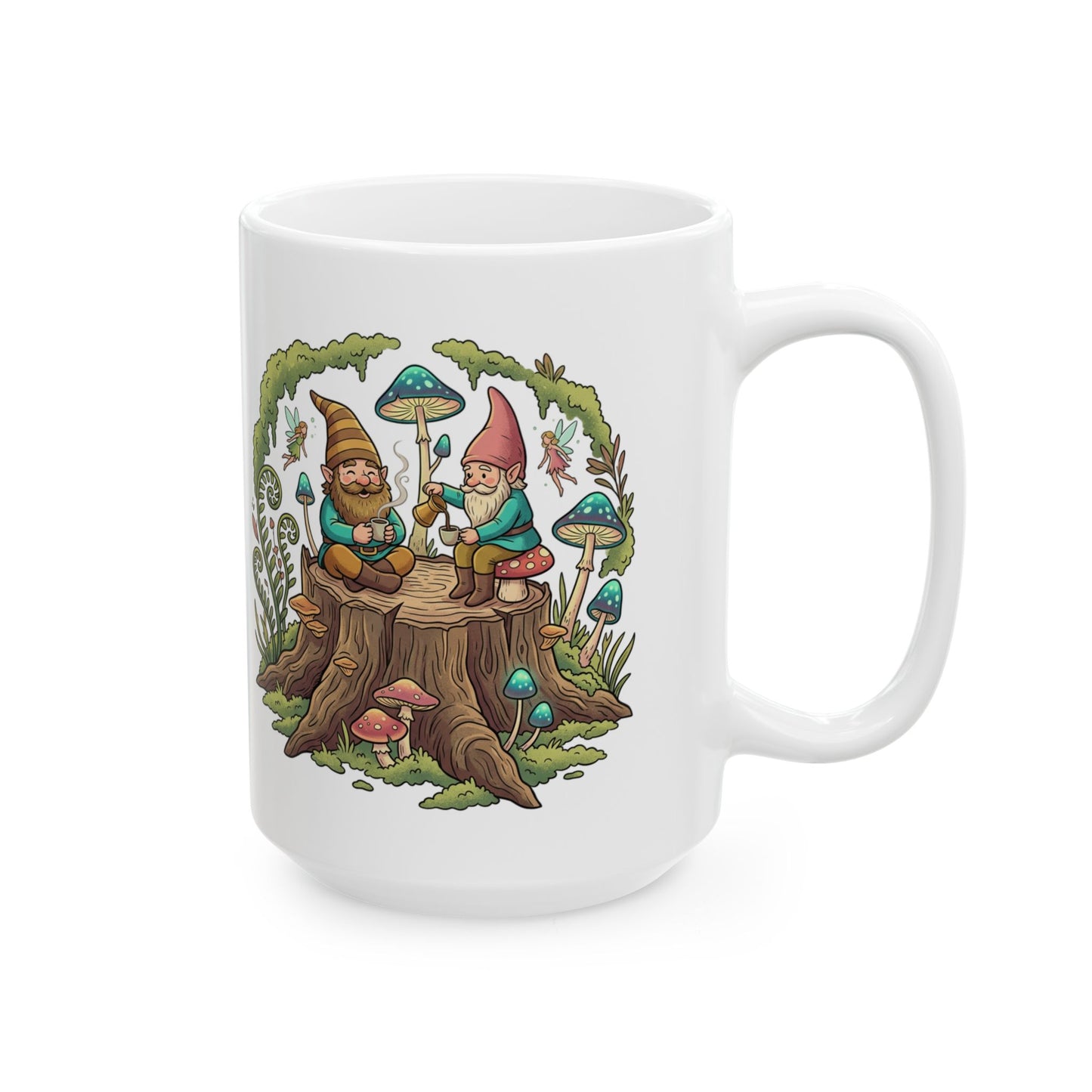 Gnome Forest Ceramic Mug — Whimsical Mushroom Garden Coffee Cup (11oz & 15oz)