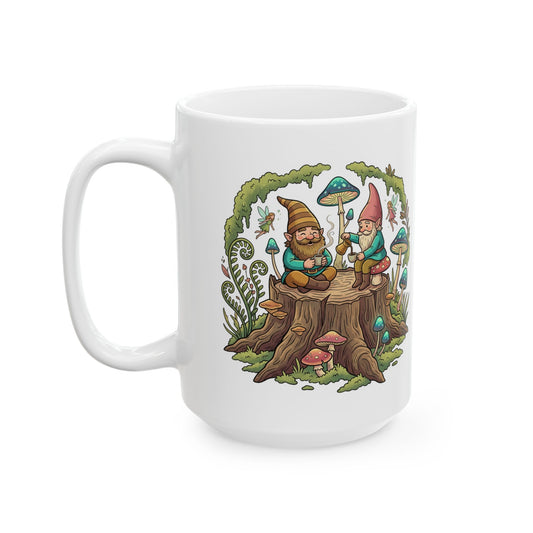 Gnome Forest Ceramic Mug — Whimsical Mushroom Garden Coffee Cup (11oz & 15oz)