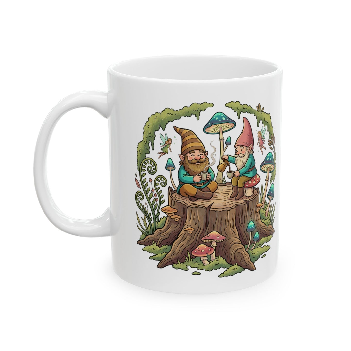 Gnome Forest Ceramic Mug — Whimsical Mushroom Garden Coffee Cup (11oz & 15oz)